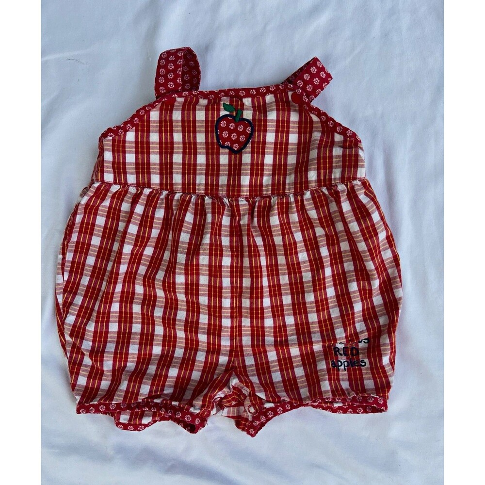 Y2K Gymboree Girls Apple Plaid Cotton Sleeveless Romper One-Piece 12-18M